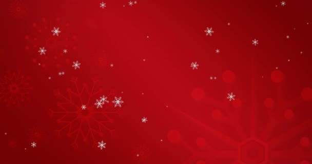 Animace Sněhových Vloček Padajících Červené Pozadí Vánoční Tradiční Slavnostní Koncept — Stock video