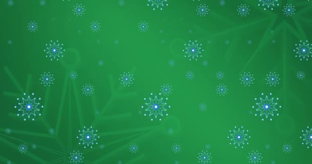 Анимация Снежинок Падающих Зеленый Фон Рождество Традиции Концепция Празднования Цифрового — стоковое видео
