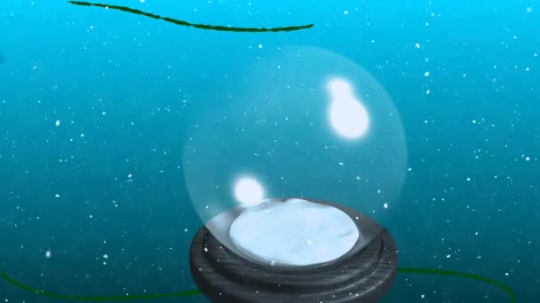Animação Queda Neve Borboleta Sobre Globo Neve Fundo Azul Natal — Vídeo de Stock