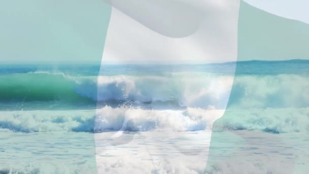 Animation Flag Nigeria Blowing Waves Sea Travel Holidays Patriotism Celebration — Stock Video