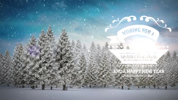 Animatie Van Kerstgroeten Winterlandschap Achtergrond Met Kerstboom Kerstmis Winter Traditie — Stockvideo