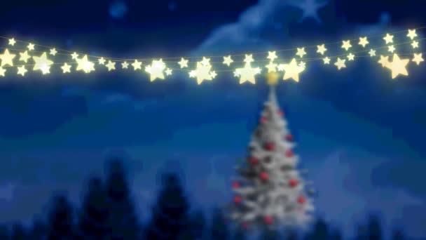 Animation Glödande Älva Ljus Över Julgran Och Vinter Landskap Jul — Stockvideo