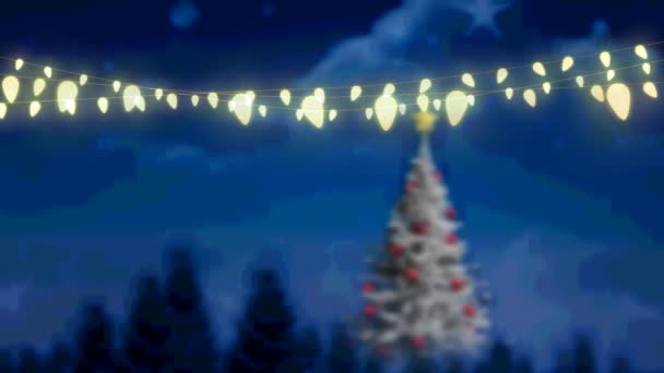 Animação Luzes Fadas Brilhantes Sobre Árvore Natal Paisagem Inverno Natal — Vídeo de Stock