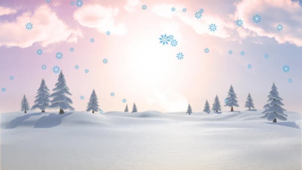 Animation Von Schnee Der Über Die Winterlandschaft Fällt Weihnachten Winter — Stockvideo