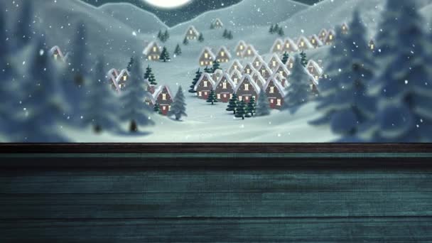 Kış Manzarasında Evlerin Üzerine Yağan Kar Animasyonu Pencereden Görülüyor Noel — Stok video