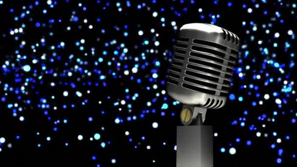 Animation Rerto Microphone Bokeh Dark Background Christmas Tradition Celebration Concept — Stock Video