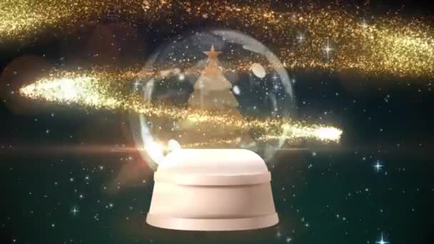 Анимированный Стеклянный Шар Рождественской Ёлкой Звезды Падают Тёмном Фоне Рождество — стоковое видео