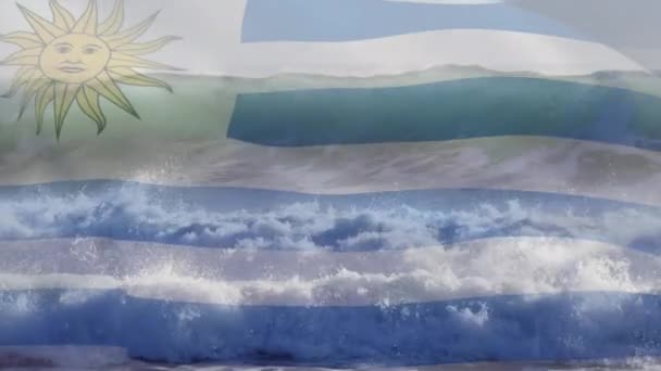 Animation Drapeau Argentine Portugaise Soufflant Sur Vague Dans Mer Voyage — Video