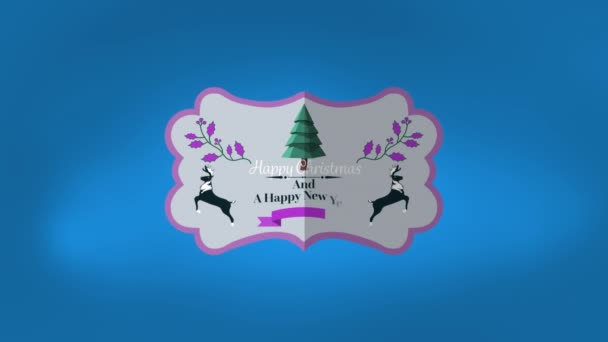 圣诞节标志的动画 用圣诞文字覆盖蓝色背景 圣诞节 传统和庆祝概念数字制作的视频 — 图库视频影像