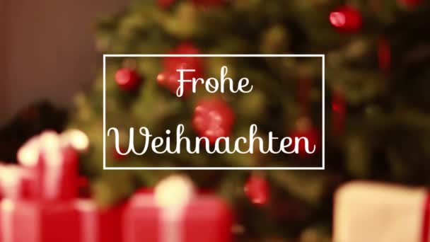 Animación Frohe Weihnachten Texto Saludo Marco Sobre Las Decoraciones Navidad — Vídeos de Stock