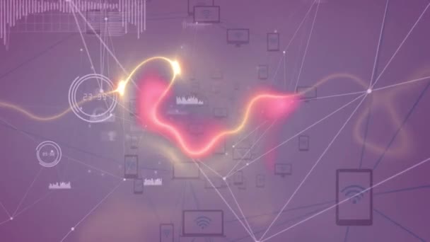 Animation Réseau Connexions Avec Des Icônes Avec Des Sentiers Lumineux — Video