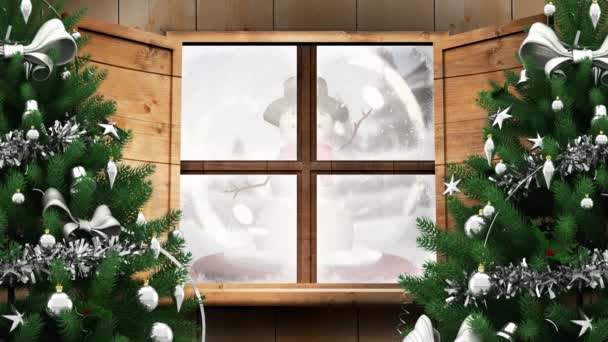 Анимация Зимнего Пейзажа Снежного Шара Через Окно Рождество Традиции Концепция — стоковое видео