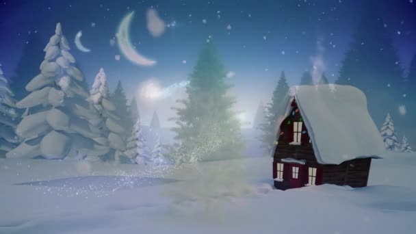 Animace Zimní Scenérie Vánoční Stromeček Vánoční Zimní Tradiční Slavnostní Koncept — Stock video