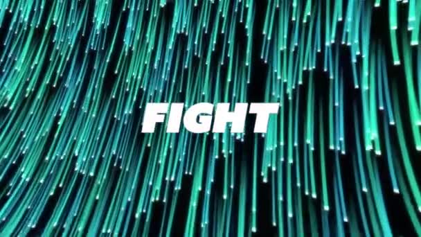 Animation Des Kampftextes Über Blaulichtspuren Hintergrund Social Media Und Kommunikationskonzept — Stockvideo