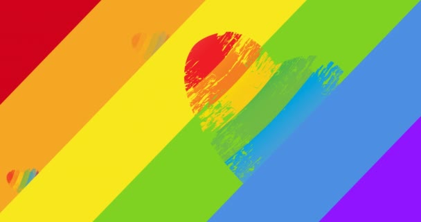 虹の縞模様の上に虹の心のアニメーション Lgbtq誇りと平等のお祝いの概念デジタル生成されたビデオ — ストック動画