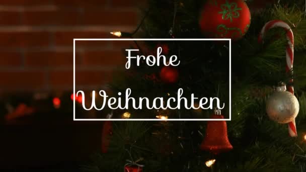 Animation Von Frohen Weihnachtlichen Grußtexten Rahmen Über Christbaumschmuck Weihnachten Tradition — Stockvideo