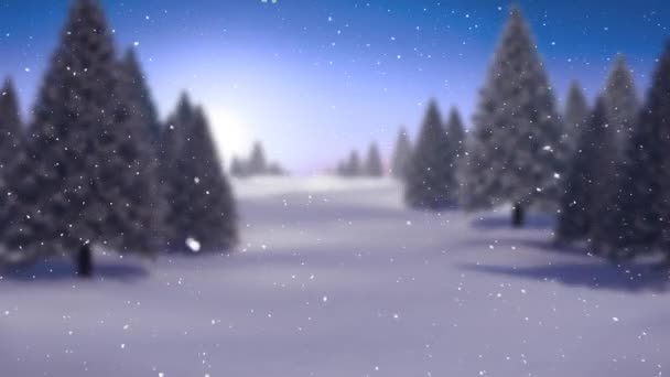 Animación Nieve Cayendo Sobre Los Árboles Paisaje Invernal Navidad Tradición — Vídeo de stock