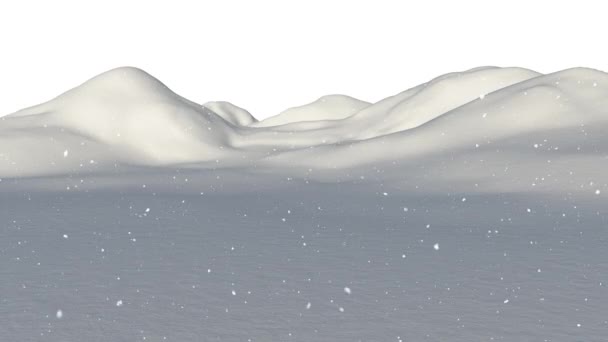 Цифрова Анімація Снігу Падає Над Зимовим Пейзажем Білому Тлі Різдвяні — стокове відео