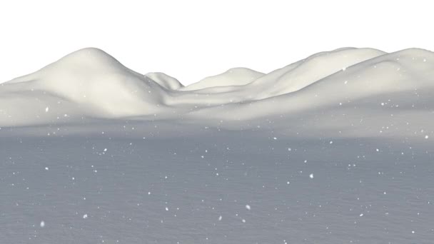 Animación Digital Nieve Cayendo Sobre Paisaje Invernal Sobre Fondo Blanco — Vídeos de Stock