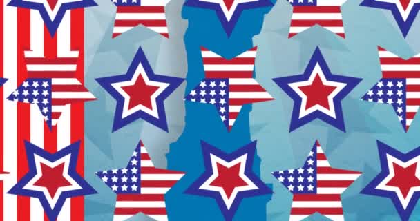 Animação Estrelas Movendo Sobre Padrão Bandeira Americana Patriotismo Americano Independência — Vídeo de Stock
