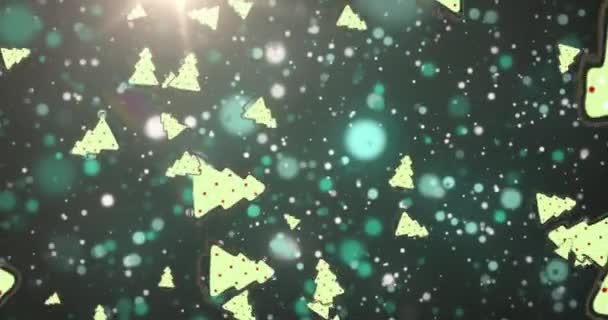 Több Karácsonyfa Ikonok Ellen Zöld Foltok Fény Fekete Háttér Karácsonyi — Stock videók