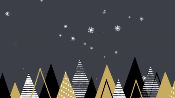 灰色の背景に雪の落下やクリスマスツリーのアニメーション クリスマス 伝統とお祝いのコンセプトデジタルで生成されたビデオ — ストック動画