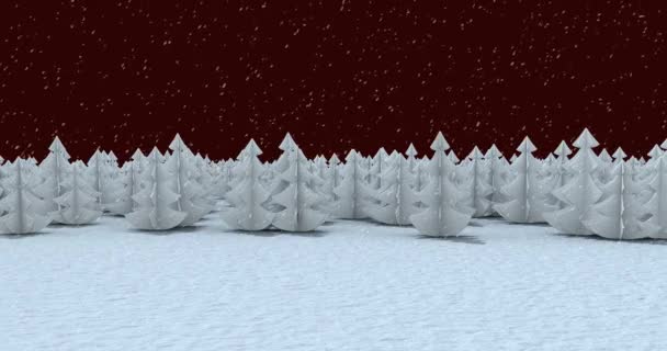 Animación Nieve Cayendo Sobre Abetos Blancos Paisaje Invernal Navidad Invierno — Vídeos de Stock