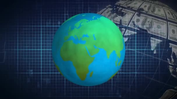 Анимация Земного Шара Образованного Банкнотами Сеткой Американского Доллара Глобальный Бизнес — стоковое видео