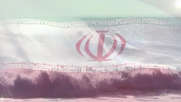 Animering Flagga Iran Blåser Över Våg Havet Resor Semester Patriotism — Stockvideo