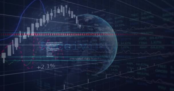 Animação Processamento Dados Sobre Globo Grade Tecnologia Global Conexões Conceito — Vídeo de Stock