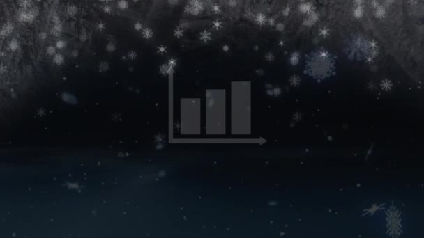 Анимация Снежинки Диаграммы Черном Фоне Рождество Зима Традиции Празднование Концепции — стоковое видео