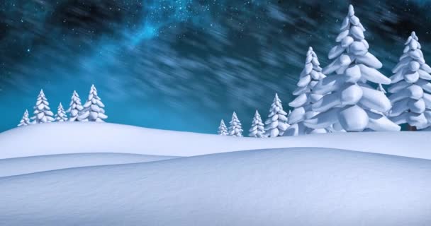 Kış Manzarası Boyunca Köknar Dallarının Üzerine Düşen Karların Animasyonu Noel — Stok video