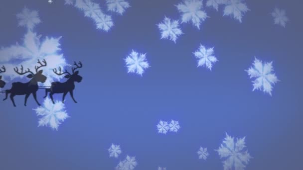 Noel Baba Nın Kızakta Yağan Karların Üzerinde Hareket Eden Ren — Stok video