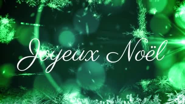 Animación Texto Joyeux Noel Sobre Nieve Cayendo Sobre Fondo Verde — Vídeos de Stock