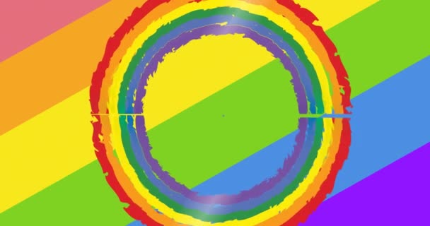 Animación Banderas Arco Iris Con Globo Sobre Rayas Arco Iris — Vídeo de stock