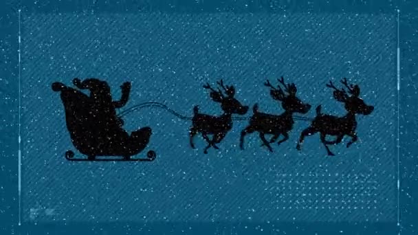 青を基調としたインターフェースと雪がリニアに引っ張られ 雪のサンタクラスの上に降っています クリスマス フェスティバルとお祝いのコンセプト — ストック動画