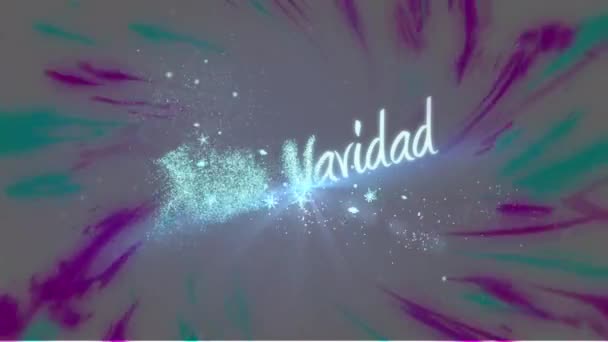 Animación Feliz Navidad Texto Azul Resplandeciente Con Estrellas Remolinos Rosados — Vídeos de Stock