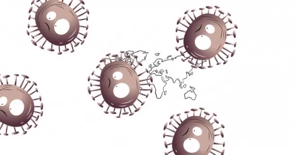 Animação Células Covid Sobrevoando Mapa Mundo Conceito Global Pandemias Medicina — Vídeo de Stock