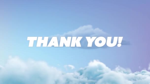 Animatie Van Dank Tekst Boven Bewolkte Blauwe Lucht Achtergrond Social — Stockvideo