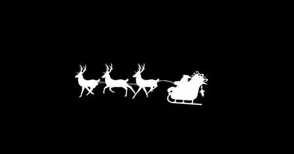 Digitális Kép Sziluett Télapó Szán Húzza Rénszarvasok Fekete Háttér Karácsonyi — Stock Fotó