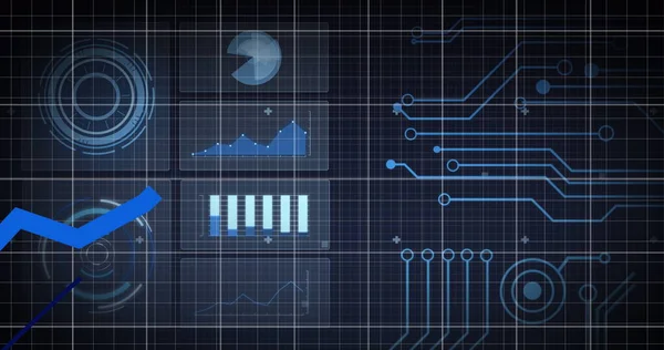 Imagem Linha Azul Sobre Escopos Digitalização Processamento Dados Grade Conexões — Fotografia de Stock