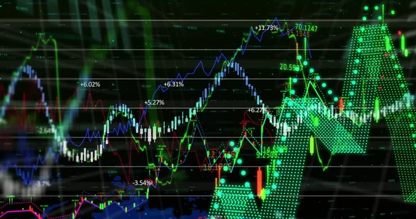 Digitális Kép Pénzügyi Adatok Feldolgozása Világtérképen Fekete Háttér Globális Pénzügyek — Stock Fotó