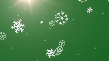 Yeşil zemine düşen kar animasyonu. Noel, kış, gelenek ve kutlama konsepti dijital olarak oluşturulmuş video.