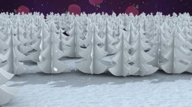 Kış mevsiminde birden fazla ağaca düşen kar, mor zemine düşen elma ikonlarına çarpıyor. Noel şenliği ve kutlama konsepti