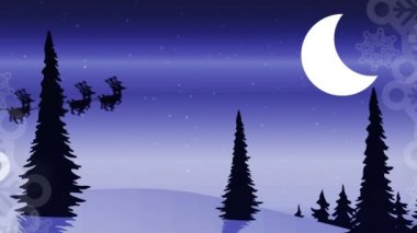 Kar taneleri kızakta Noel Baba 'ya karşı bir çerçeve oluşturuyor ve gece gökyüzünde ren geyikleri tarafından çekiliyor. Noel şenliği ve kutlama konsepti