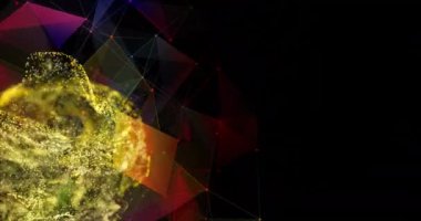 Parlayan ışıkların, dalgaların ve siyah arkaplandaki bağlantının animasyonu. renk, hareket ve enerji arkaplan kavramı, dijital olarak oluşturulmuş video.