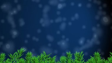 Yılbaşı ağacı dallarının kar yağarken canlandırılması. Noel, kış, gelenek ve kutlama konsepti dijital olarak oluşturulmuş video.