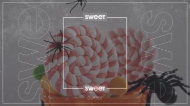 Tatlı metnin animasyonu tatlı ile karıştırılır. Sosyal medya ve iletişim arayüzü kavramı dijital olarak oluşturulmuş video.