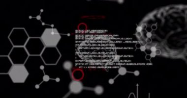 Veri işleme animasyonu, insan beyni ve DNA ipliği biyometrik parmak izi üzerinde dönüyor. küresel çevrimiçi kimlik, veri işleme, teknoloji ve dijital arayüz dijital olarak oluşturulmuş video.