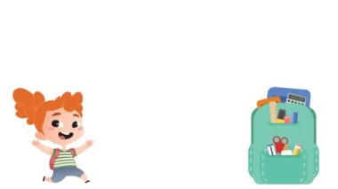 Beyaz arka planda öğrenci ve okul eşyalarının animasyonu. eğitim, okula dönüş ve dijital olarak üretilen video konsepti.